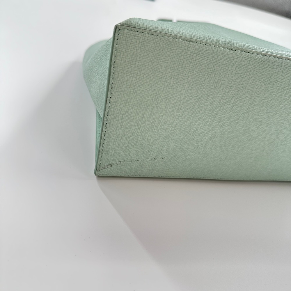 Furla Mint Green Divide It Leather Tote Bag Medium Handbag Gold Hardware Italian - Picture 11 of 13
